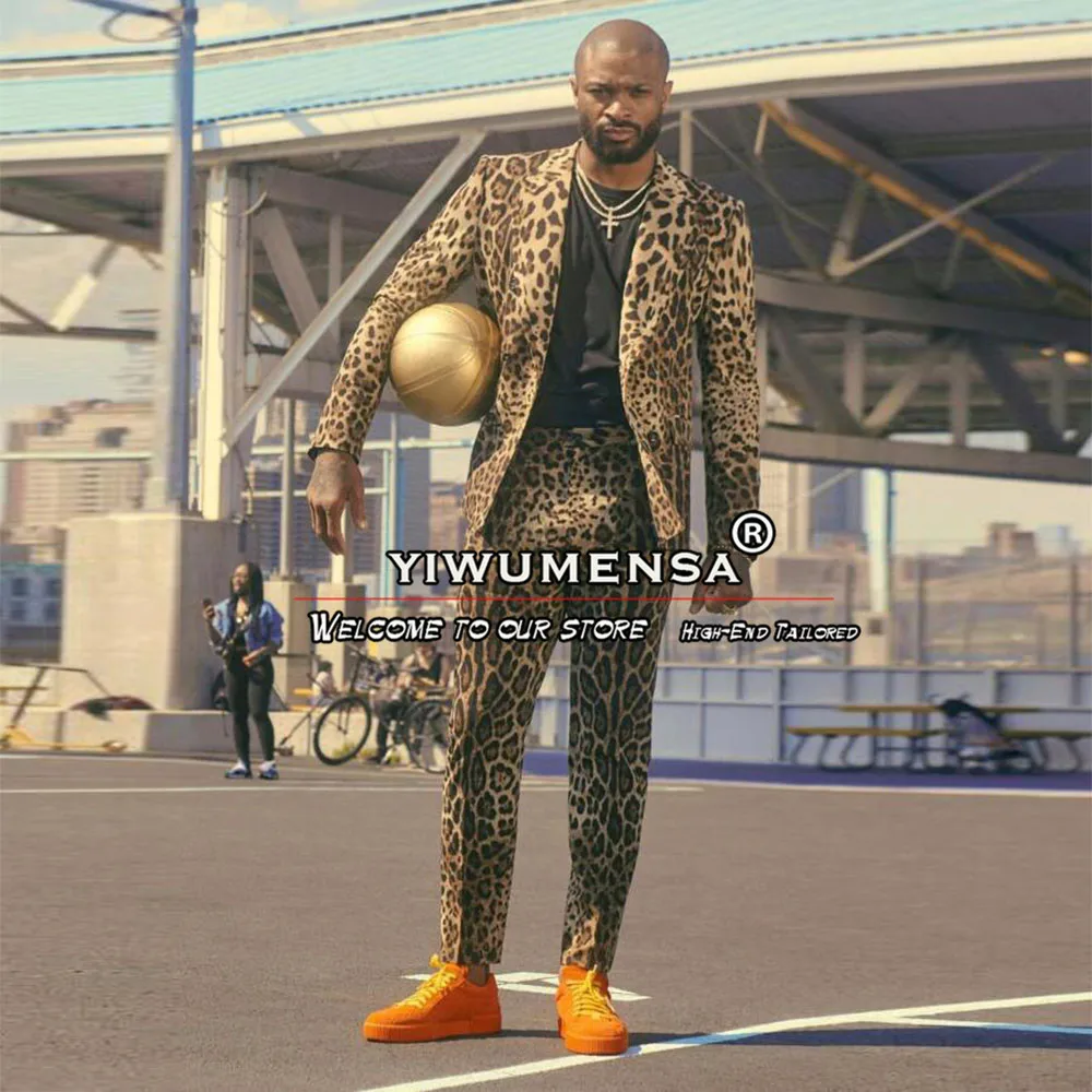 

Мужские золотисто-черные костюмы с леопардовым принтом, Мужская модная однобортная куртка и брюки, смокинг для жениха из 2 предметов, Индивидуальные свадебные костюмы