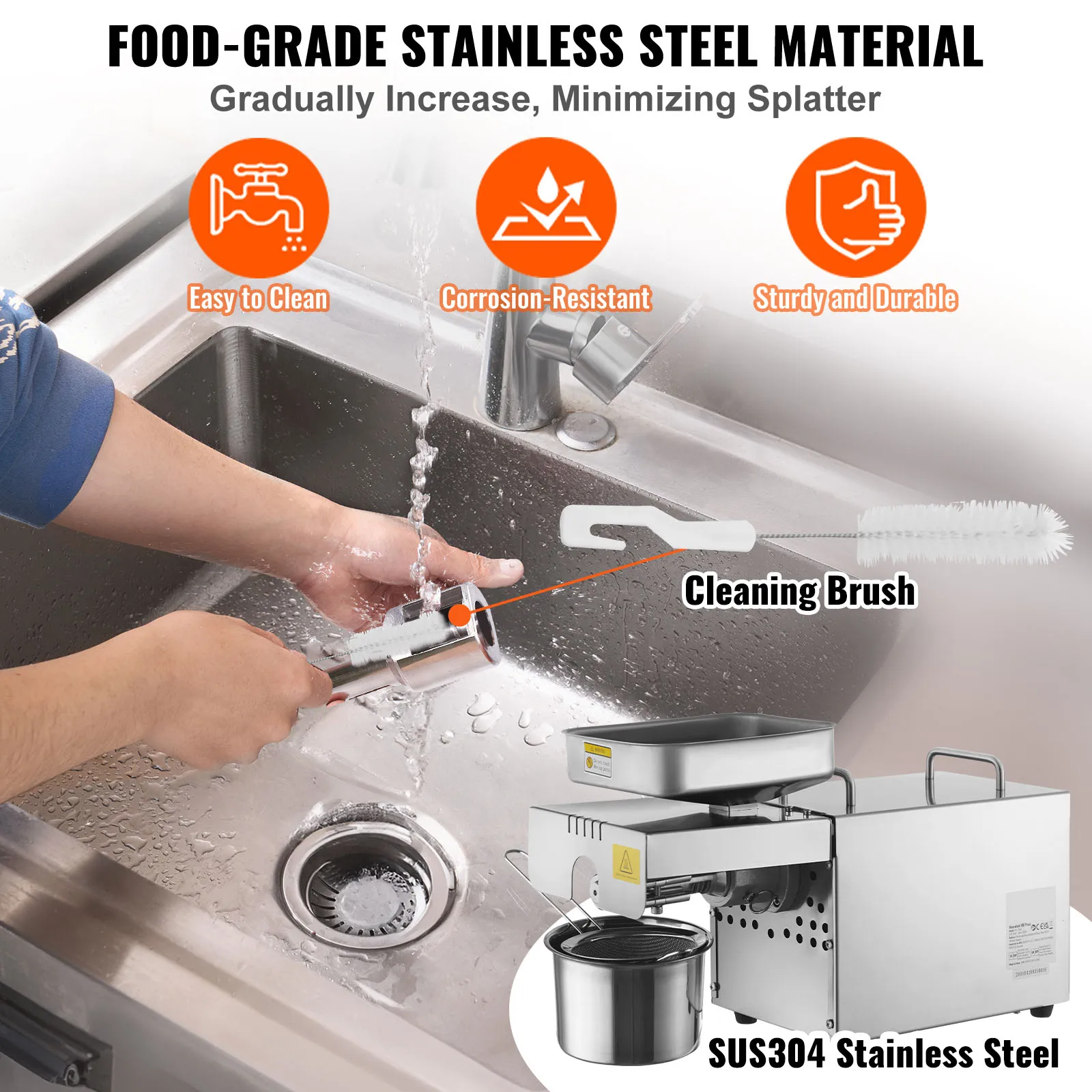 SucceBuy 850W Stainless Steel Oil Extractor Machine Adjustable Temperature Hot Press Oil Expeller