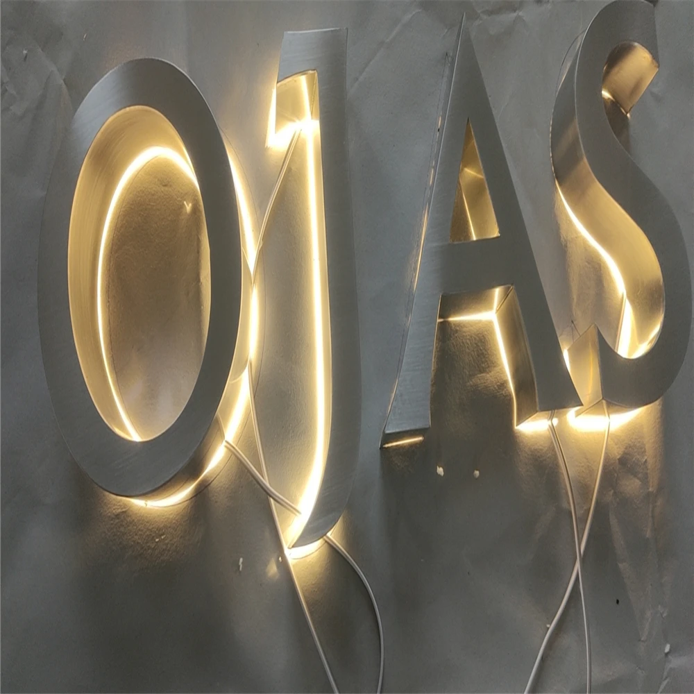 Factory Outlet Stainless steel led backlit metal letters, back light up office signs, halo lit shop logo signs