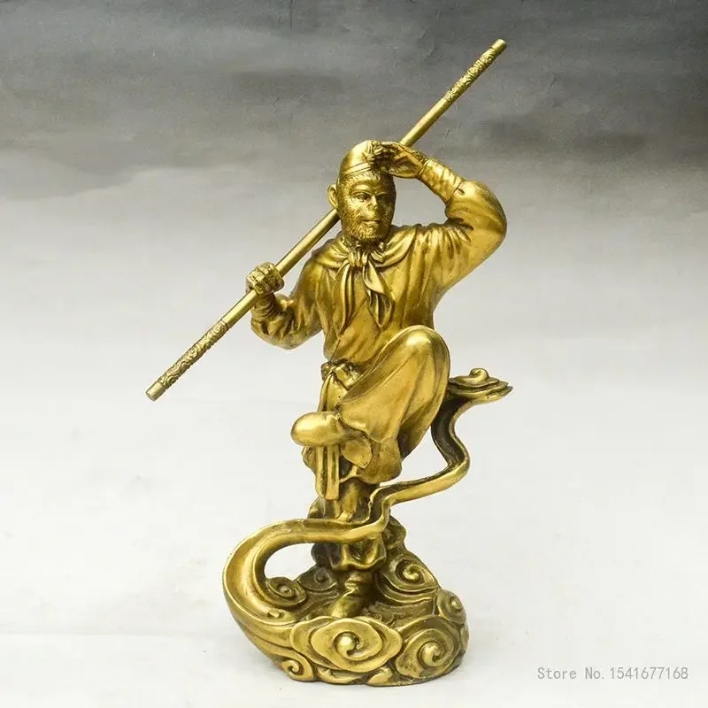 Copper Sun Wukong Qi Tian Da Sheng Buddha Statue Home Feng Shui Crafts Decoration Living Room Buddha Hall, Monkey Sculpture, 1Pc