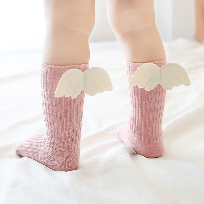 Angel Wing Spring Cotton Newborn Sock Solid Candy Color Kids Toddler Long Socks For Kids Children Baby Girls Knee High Sock