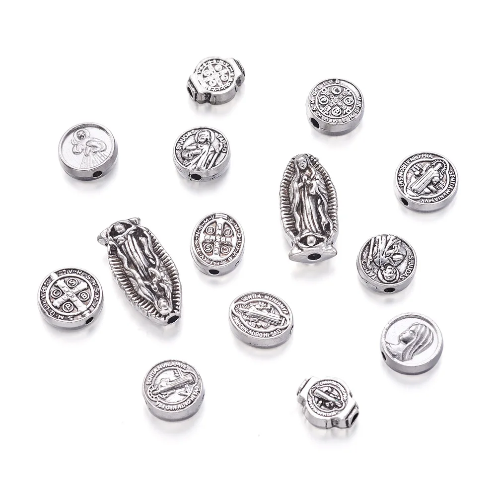 130Pcs Antique Silver Color Zinc Alloy Virgin Mary Religion Charms Beads For DIY Bracelet Necklace Jewelry Making Accessories