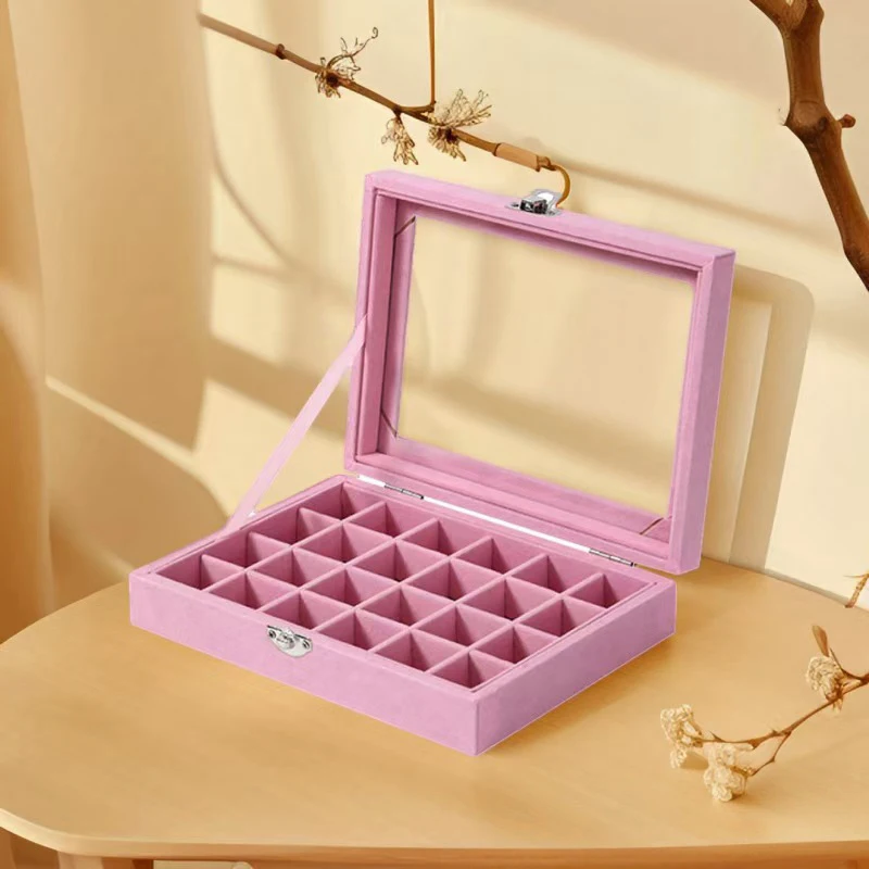 New Transparent Window Large Capacity 24 Grid Jewelry Storage Box, Simple And High-end Ring Necklace Jewelry Storage Display Box