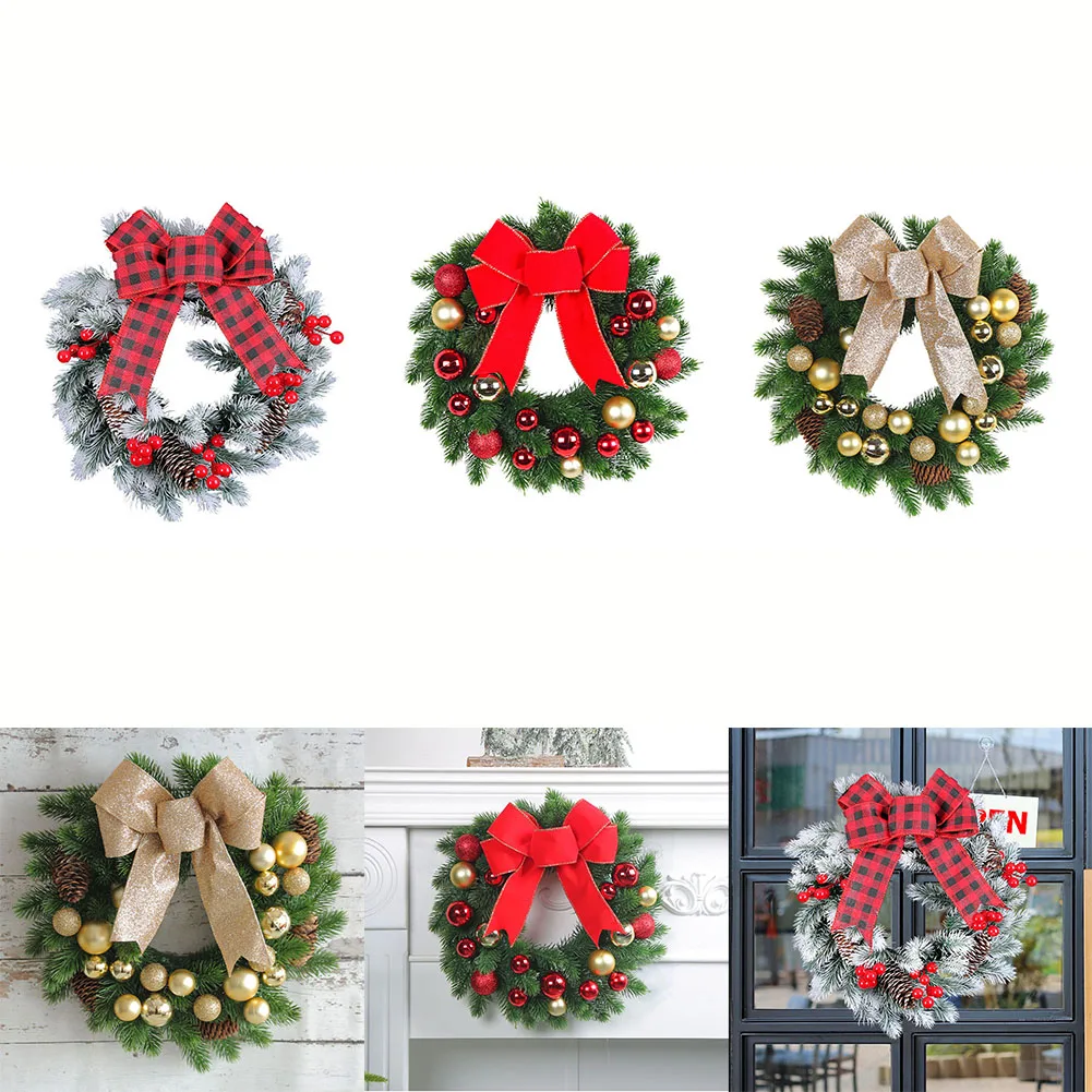 

Bow Knot Christmas Wreath Christmas Garland Artificial Plant Wreath For Front Door Garland Thanksgiving Xmas Hanging Decor