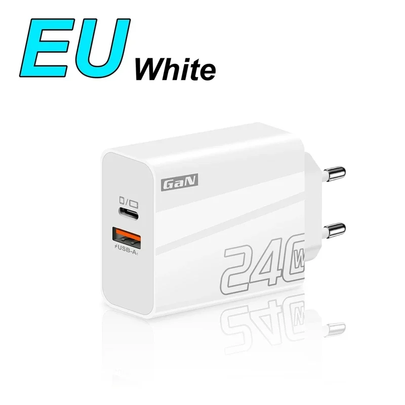 Ultra Quick 240W Dual-Port USB PD Wall Charger with EU/US/UK Plug