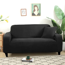 Elegant Jacquard Fabric Elastic Sofa Slipcover - Solid Color, Washable, for L-Shaped Living Room Seating (Black)