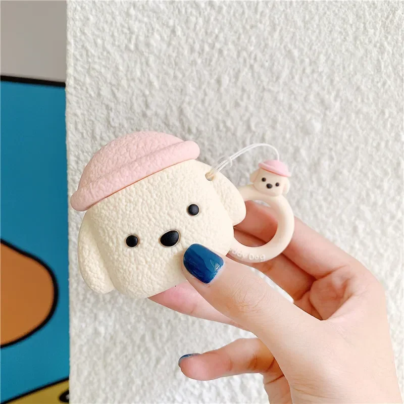 Cartoon Hat Teddy Puppy Couple BFF Headphone Cover For Apple AirPods1/2 Pro/Pro2 3 4 Silicone Drop-proof Soft Case