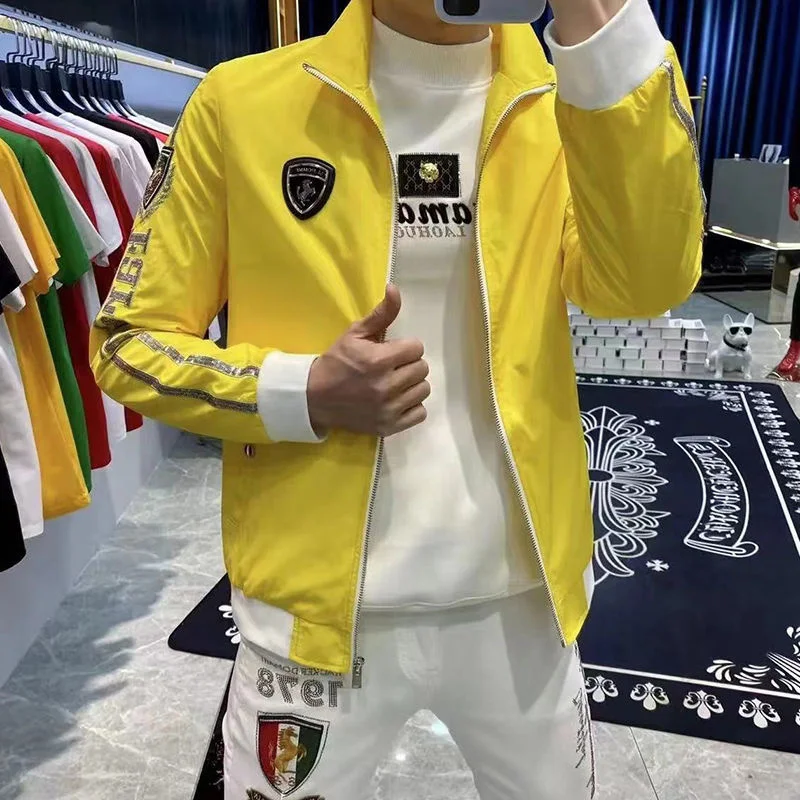 

2023 Spring Bomber Yellow Club Outfit Vintage Horse Print Pattern Mens Casual Embroidery Jacket Top