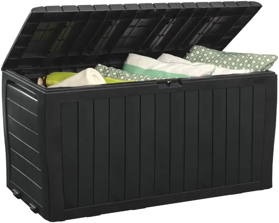 

Resin Deck Box-Organization and Storage for Patio Furniture Outdoor Cushions Throw Pillows Garden Tools and Pool Toys Dark Grey