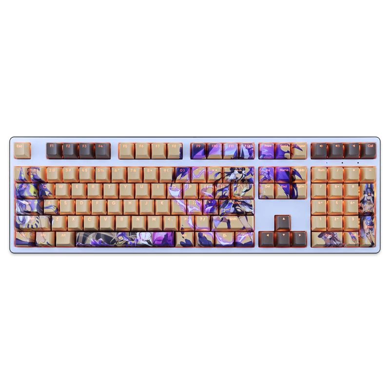 Chaves Conjunto Genshin Impacto Cyno Keycap Pbt Tintura Subbed Backlit Keycaps dos Desenhos Animados Anime Gaming Key Caps para Ansi 61 87 104 108 108 - Imagem 2