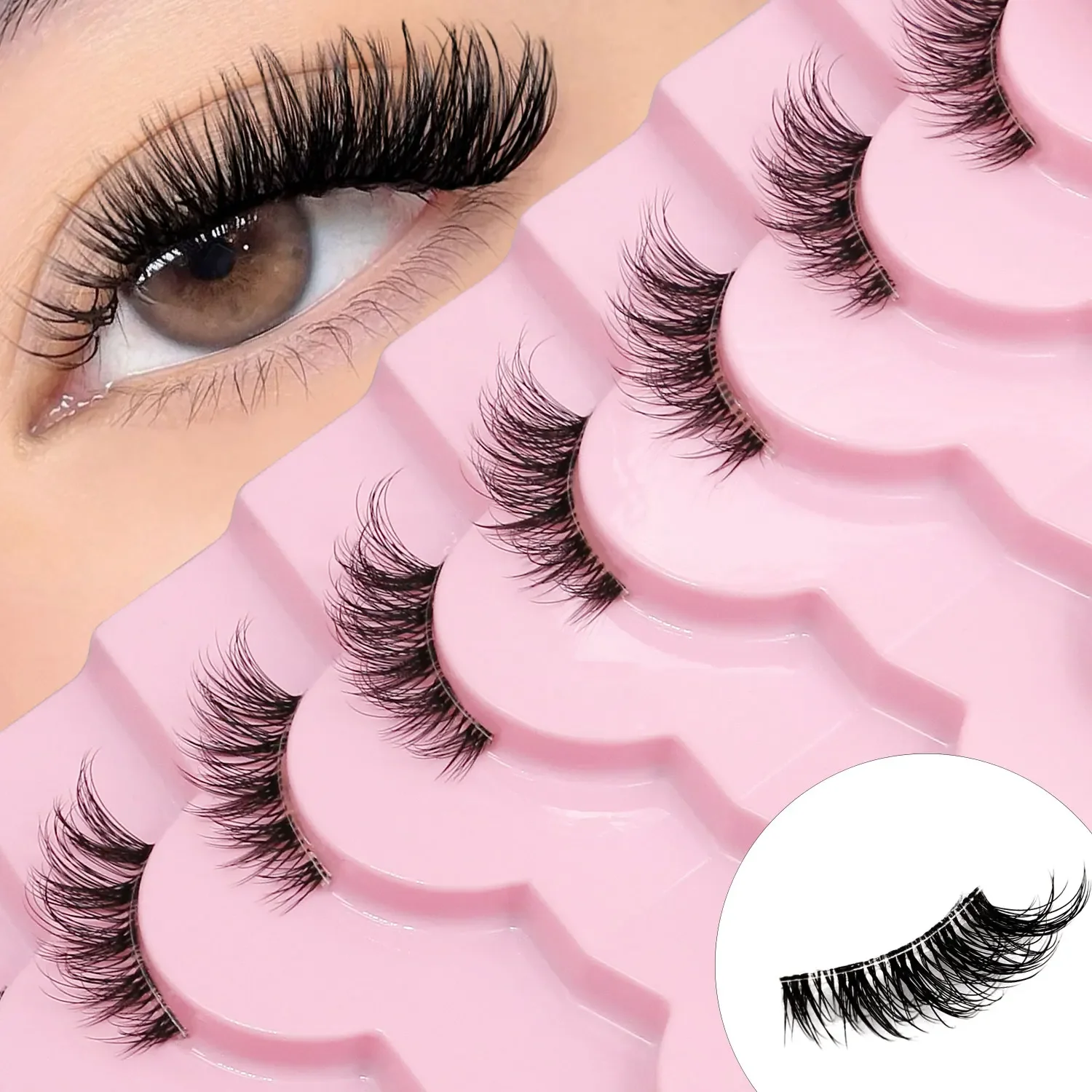 Veltrinay Natural Half Lashes Cat Eyelashes Soft Wispy Clear Invisible Band Reusable Faux Mink Eyelashes Makeup