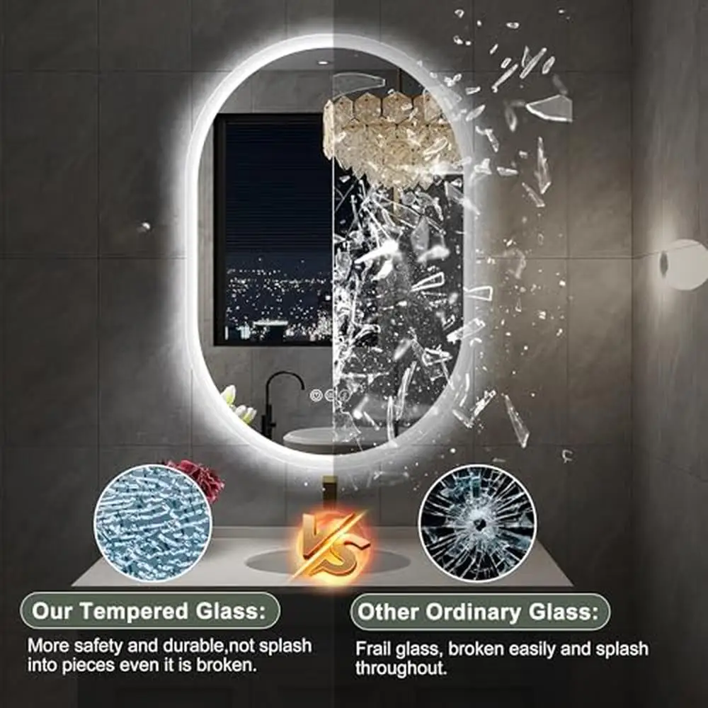 36 x 24 Oval LED Bathroom Mirror Bluetooth Speaker Wall Mount Anti-Fog Dimmable Waterproof Vanity Mirror Lighted with