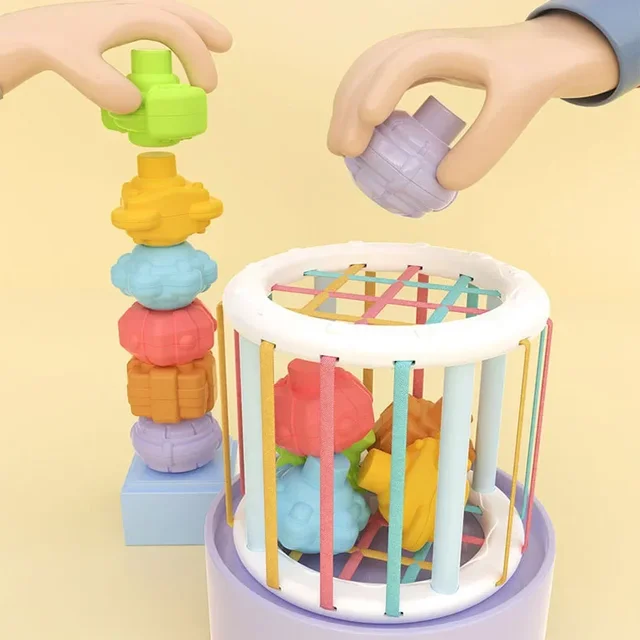 Montessori Baby Toys Stack Pull Blocks Games 0-12 Months Color Shade Sensory Development Learning Educational Toys Babies Infant 4