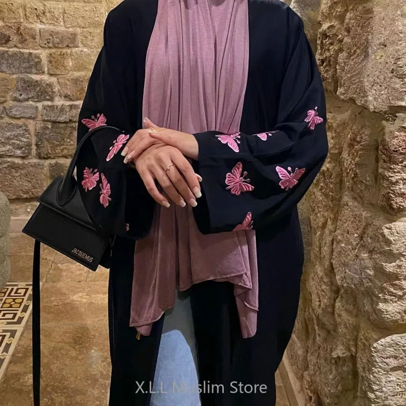 Fashion Butterfly Eid Embroidery Open Kimono Abaya Elegant Dubai Turkish Casual Party Dresses Moroccan Kaftan Long Loose Robes
