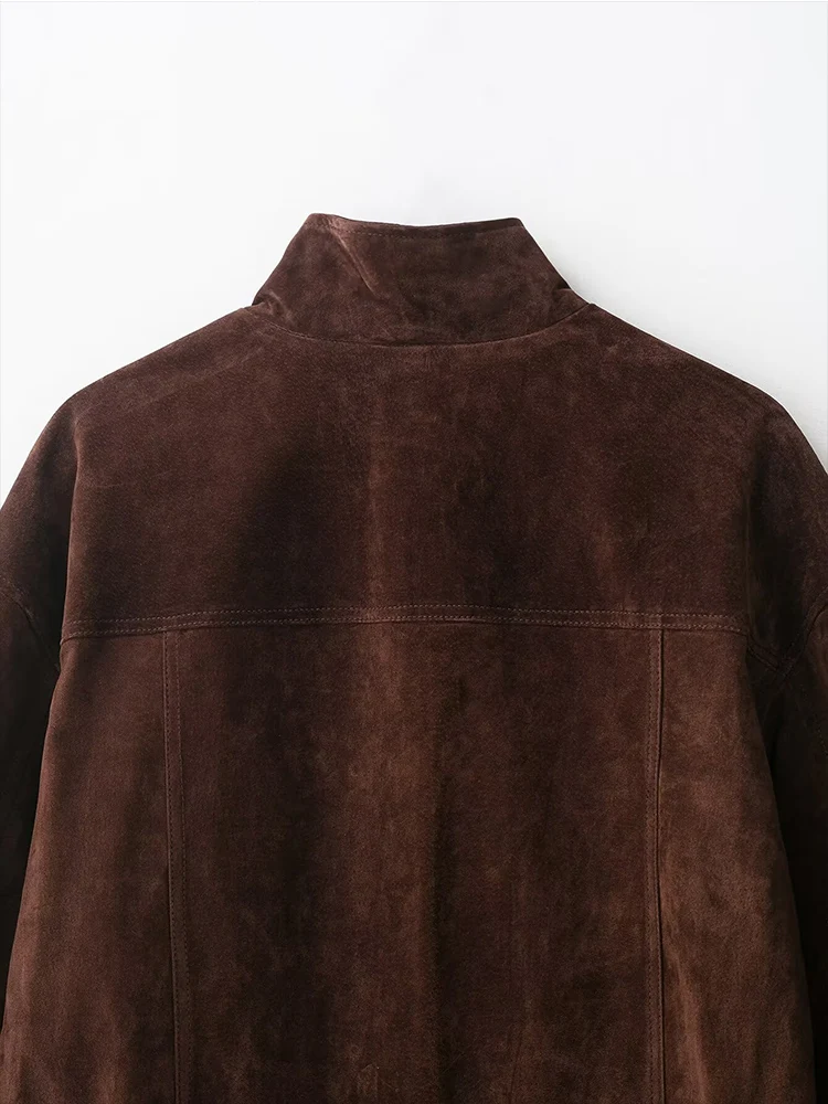 Women Suede Jacket 2025 New Spring Fashion Long Sleeve Zipper Loose Coat Chic Female High Street Outerwear ﻿