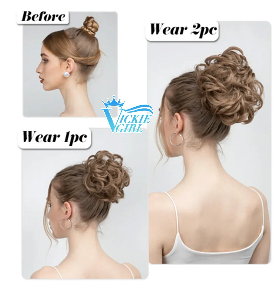 Human Hair Extensions 100% Human Hair Bun Extensions Messy Curly Elastic Hair Scrunchies Hairpieces Natural Wavy Curly Bun Pieces for Women