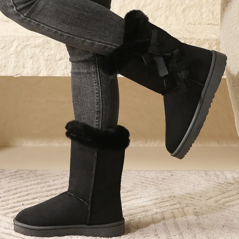 Winter Mid-calf Boots Thick Plush Thick Sole Non-slip Fashion Solid Color Button New Women Boots Classic Retro Brown Long Boots