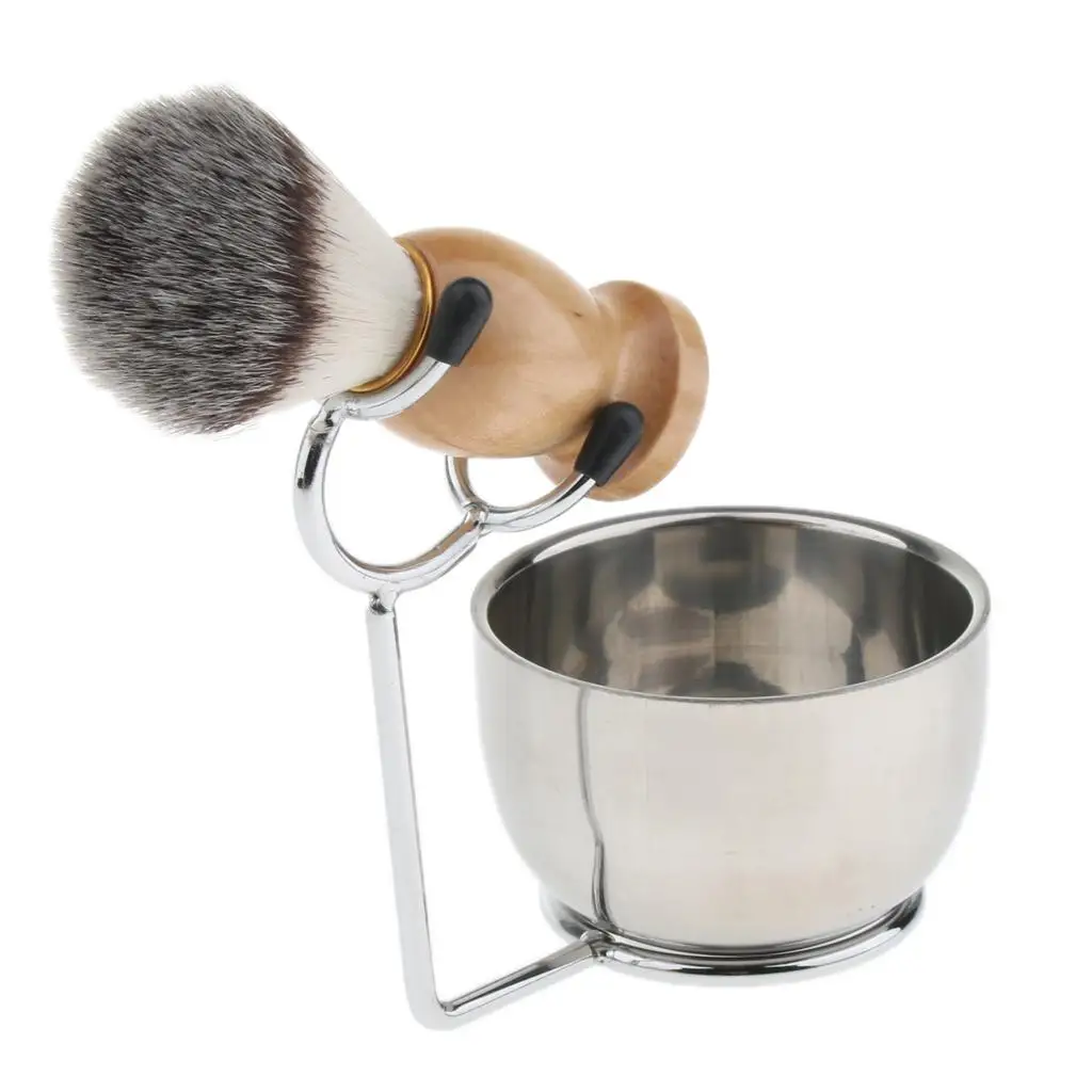 3 Pieces Shaving Set for Men, Shaving Brush + Stainless Steel