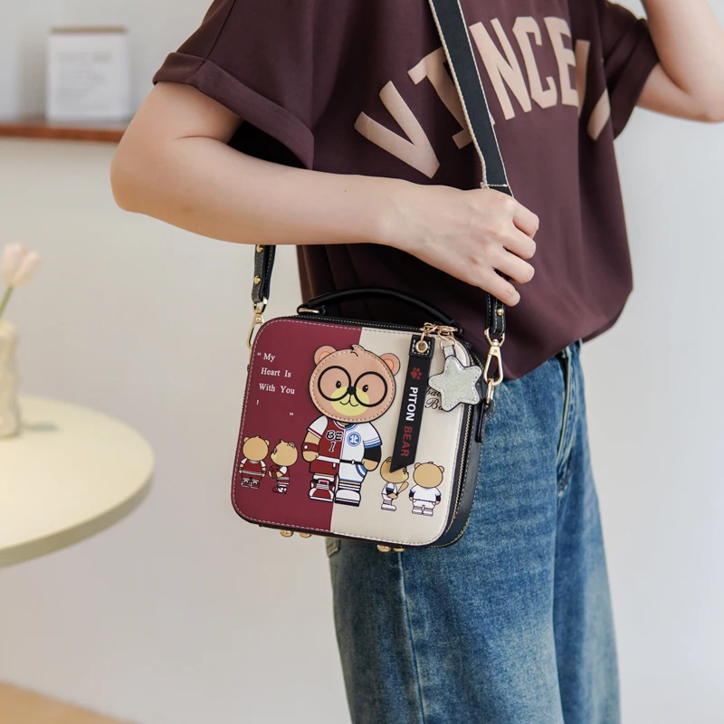 BeiBaoBao Brand Original Crossbody Bags For Women HI-Q Cute Bear Handbag For Girl PU Leather Square Female Messenger Bag Purse