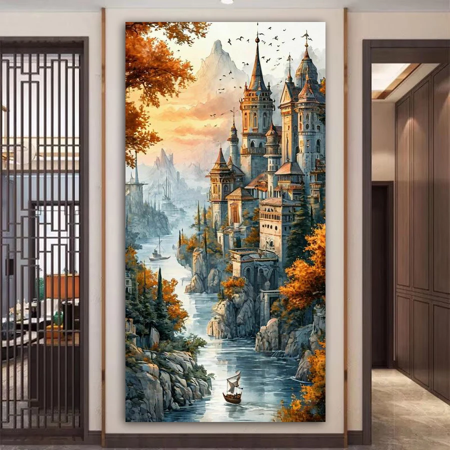 5D Diamant Malerei Set Groß 50x100 Cm – Landschaft Aquarell DIY Mit Strass, Vollstein, Für Erwachsene, Wanddekoration