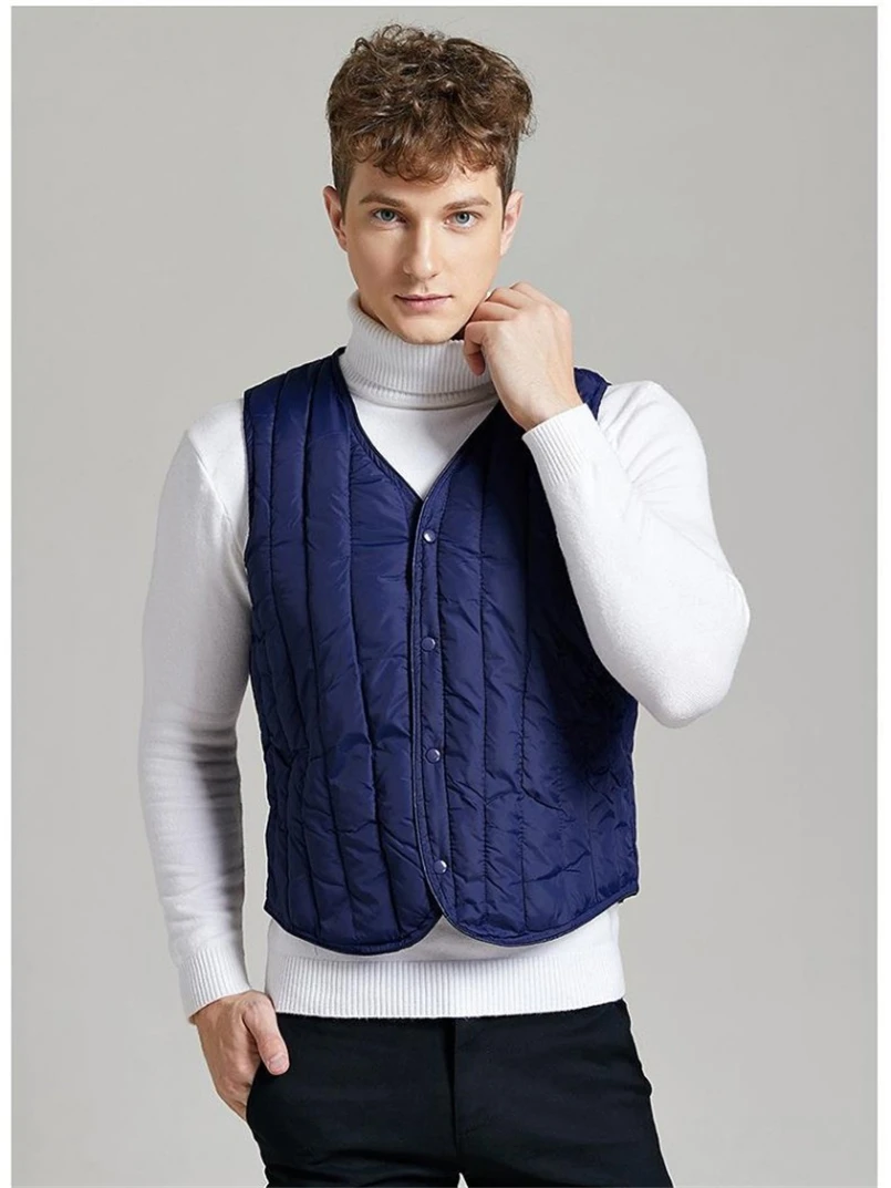 Men Sleeveless Solid Vest Smart Casual Jackets Winter Fashion Male Down Vests Coats Men Warm Waistcoats Plus Size Clothing 3XL