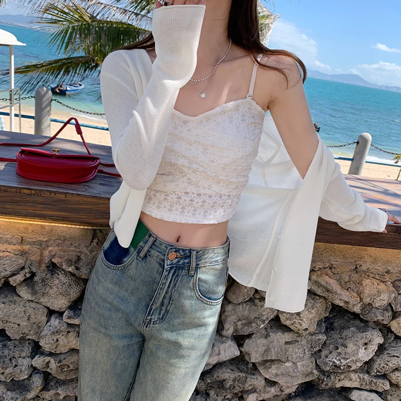Women Clothing Sunscreen Knitted Sweater Women Cardigans New Long Sleeve V-Neck Knit Sweater Cardigan Women Tops Sweaters Q3594 2