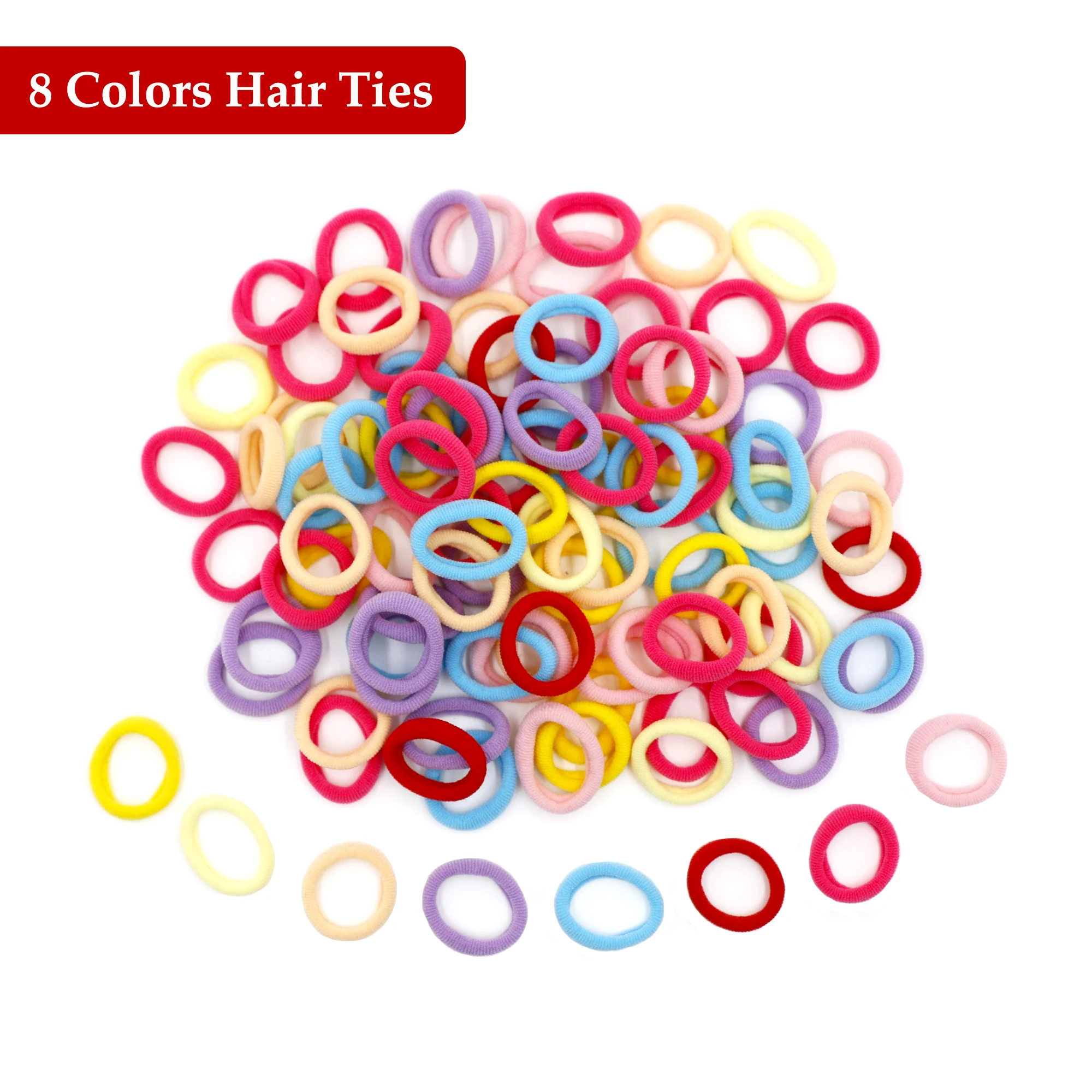 100 Pcs Small Hair Tie Ladies, 2cm Elastic Hair Tie Ponytail Colourful, Mini for Baby Toddler Girls
