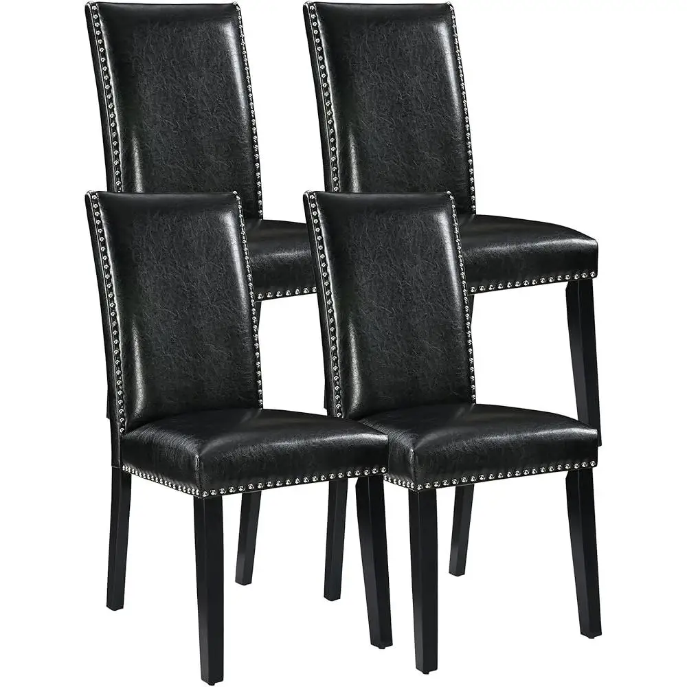Set of 4 Upholstered Dining Chairs Faux Leather Kitchen Side Chairs with Nail-Head Trim Ergonomic Design Living Room Bedroom 2