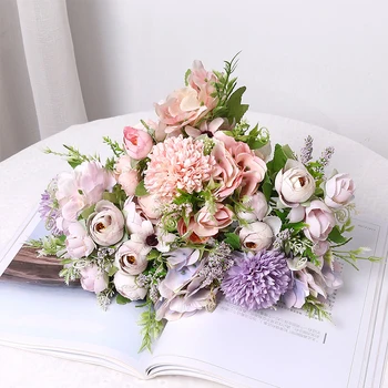 2023 인공 장식 꽃 부케 장식, 거실 홈 인테리어 장식, 가짜 식물 꽃병 액세서리