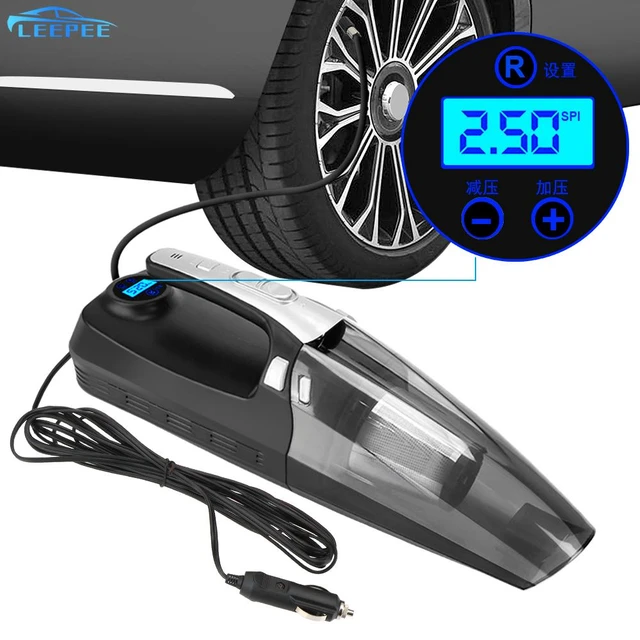 4-in-1 Car Vacuum Cleaner Portable Tire Air Pump Pressure Detection Gauge  LED Light 12V 120W High Power Car Vacuum Cleaning Kit - AliExpress