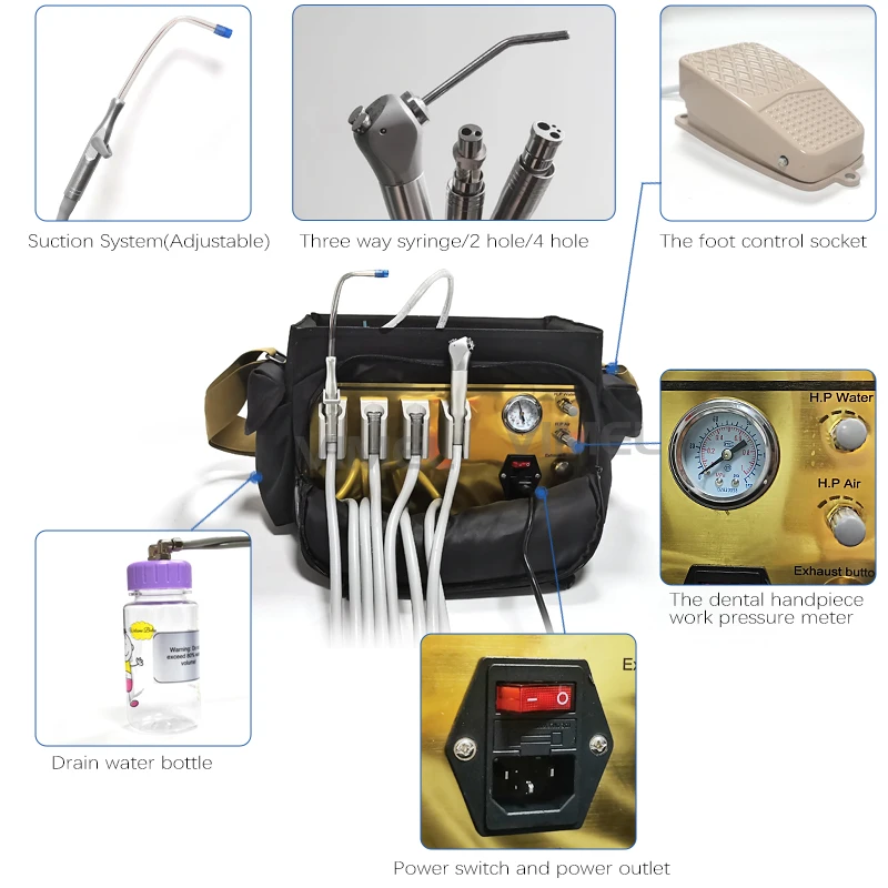 Economical Portable Mobile Dental Unit With Oilless Air Compressor for Dental Clinic dentistry hand bag dental equipment