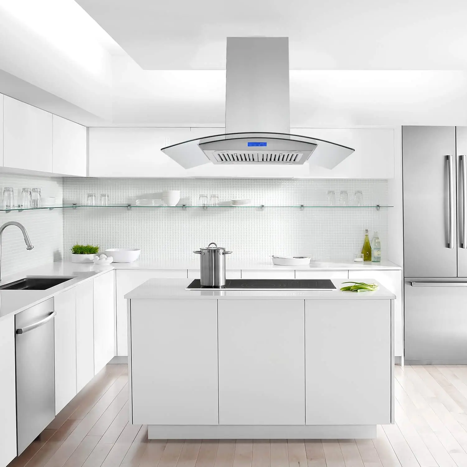 Range Hood 36 inch 700 CFM Ceiling Mount Kitchen Stove Hood Ducted with Tempered Glass 4 LED Lights Touch Control 3 Speed 2