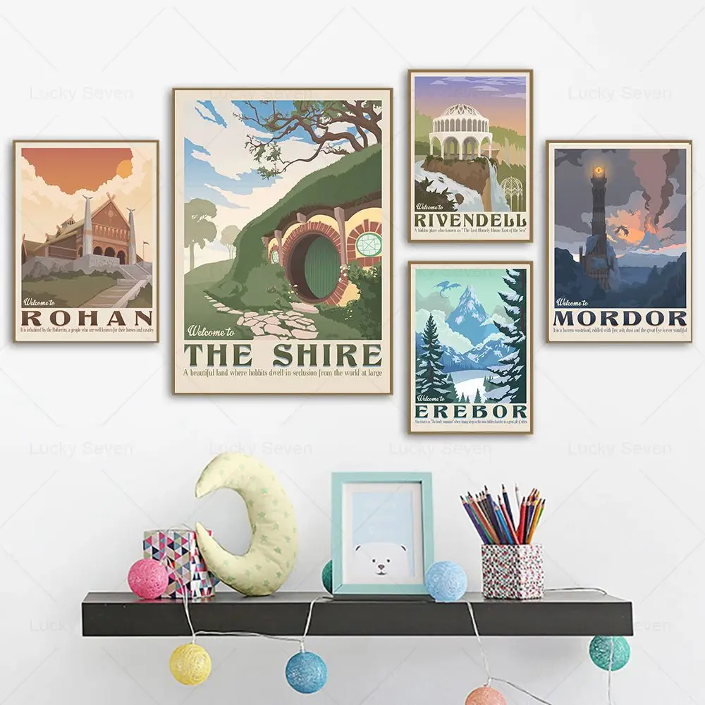 Retro Travel Abstract Canvas Painting Ring Art Poster Vintage Film Mordor Castle Lord Magic Picture Kid Bed Room Home Wall Decor