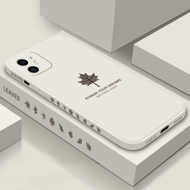 Ultra-thin Cute Maple Leaf Square Liquid Silicone Phone Case For iPhone 12 11 Pro SE XS Max XR X 8 7 6 Plus Luxury Soft Cover | Мобильные