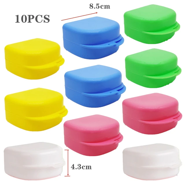 Portable Retainer Case 5pcs Mouth Guard Case Dental Orthodontic Retainer Box  Denture Storage Container(5 Pieces, Yellow, White, Green, Pink, Blue)