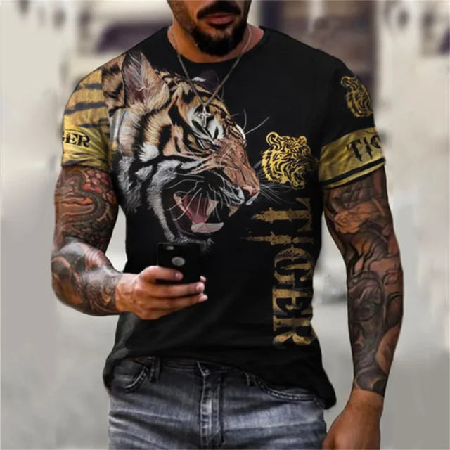 Summer Men's T-shirt Fashion Tiger  3D Shirt Casual Street Style Short-Sleeved Funny Harajuku All-match Top 6xl S1002