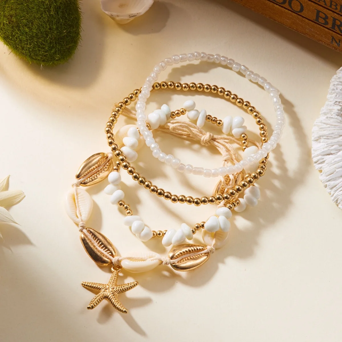 Keramik-Seestern-Fischschwanz-Reisperlen-Imitationsperlen-Fußkettchen für Damen und Herren, Muschel-Schildkröten-Kristallstein-Fußkette, Schmuck – Detail 26