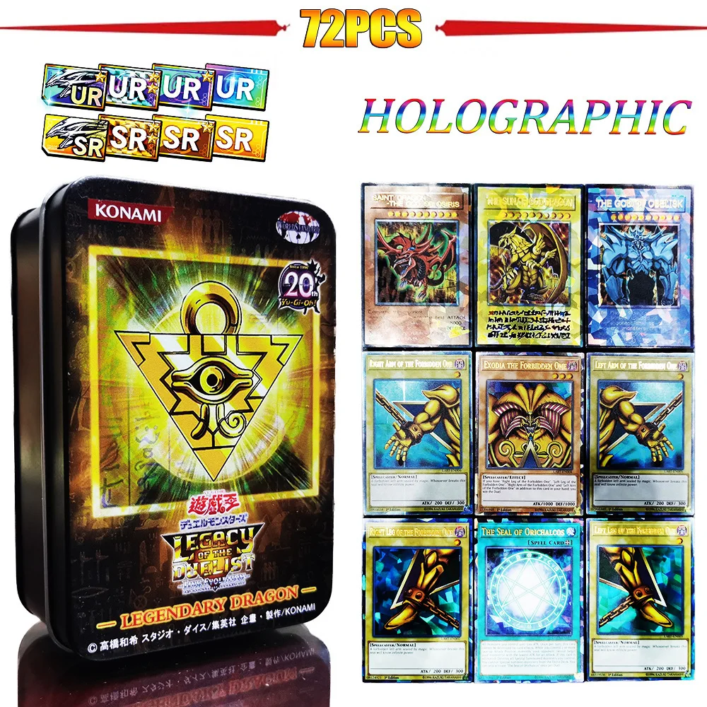 

Yugioh Cards with Tin Box Yu Gi Oh Card 72PCS Holographic English Version Golden Letter Duel Links Game Card Blue Eyes Exodia