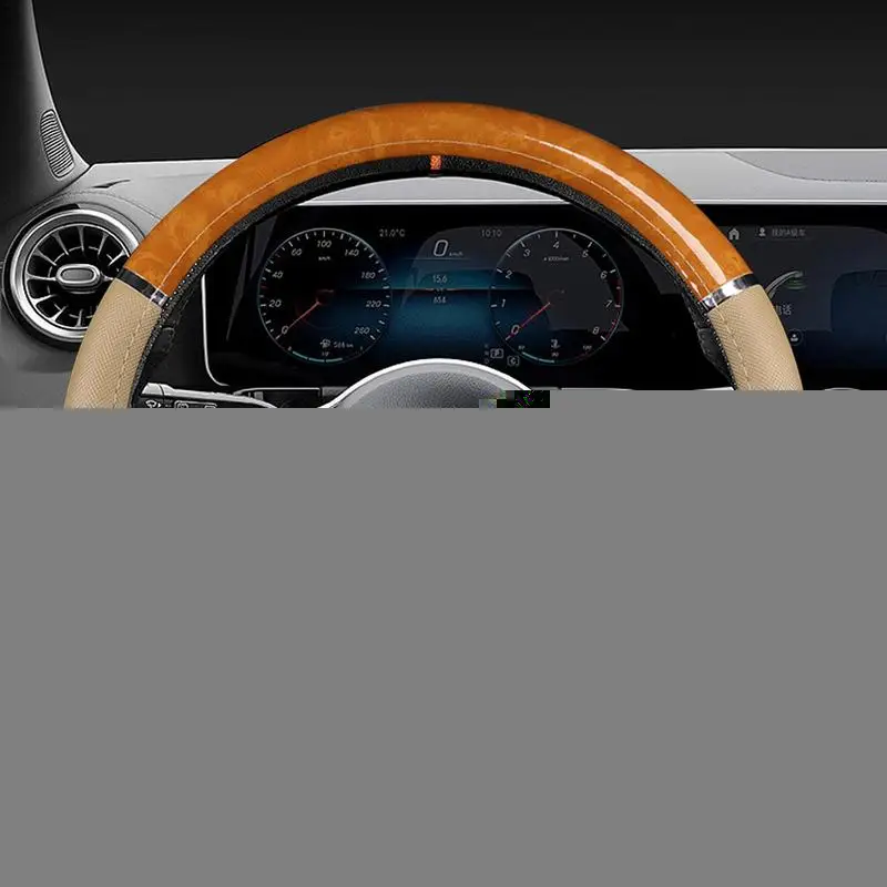 

Auto Wood Grain Artificial Leather Wheel Cover Car Steering Wheel Cover Universal Anti Slip Lining Steering Protection Cover