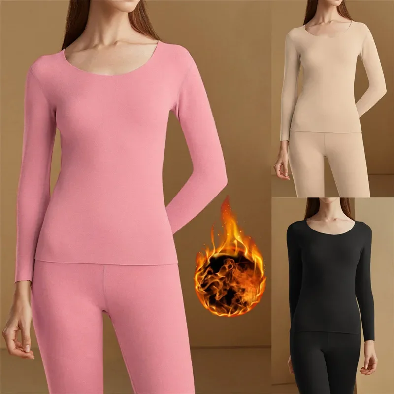 Women'S Thermal Underwear Set Winter Clothes Seamless Thick Fleece Warm Lingerie Women Thermal Clothing Set Woman Long Johns