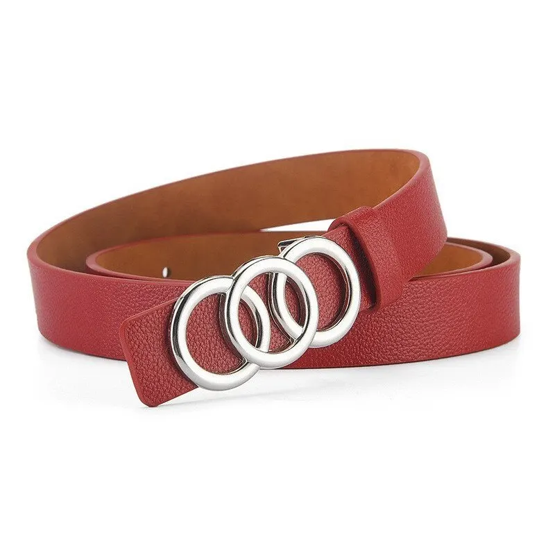 1pc New Women's Belt Fashion Silver Three Circle Buckle Belt Versatile Personalized PU Leather Belt Paired With Jeans Lady Belt
