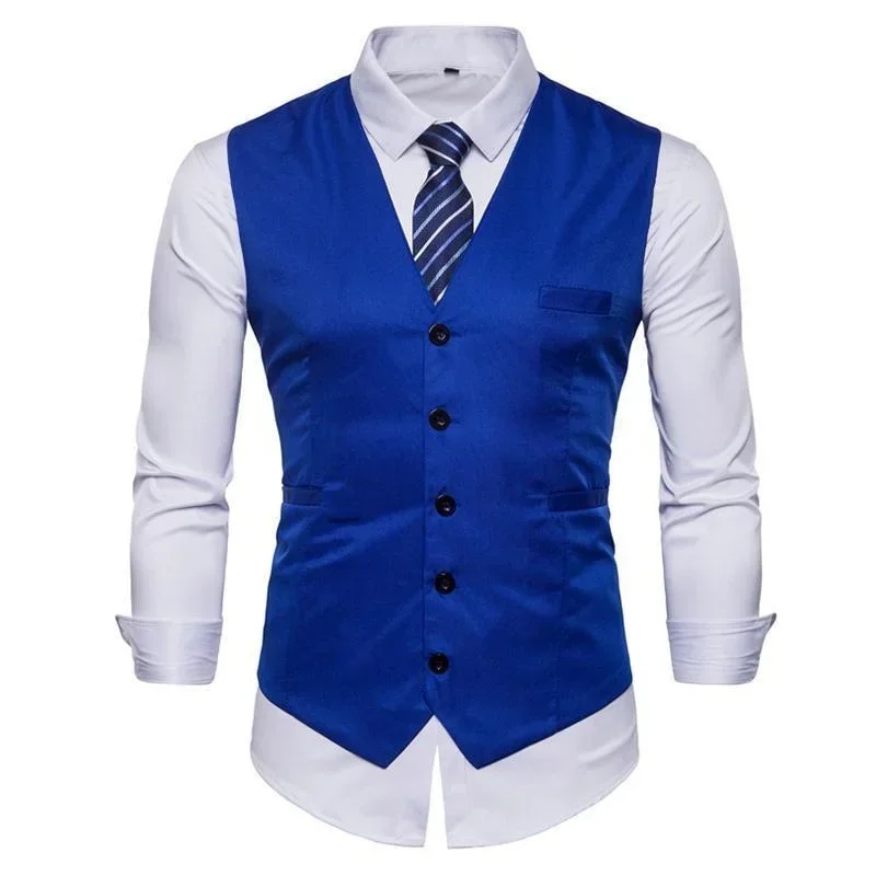 Classic Men's Solid Color Business Casual Slim Vest Formal Suit Waistcoat Male Wedding Tuxedo Social Vest