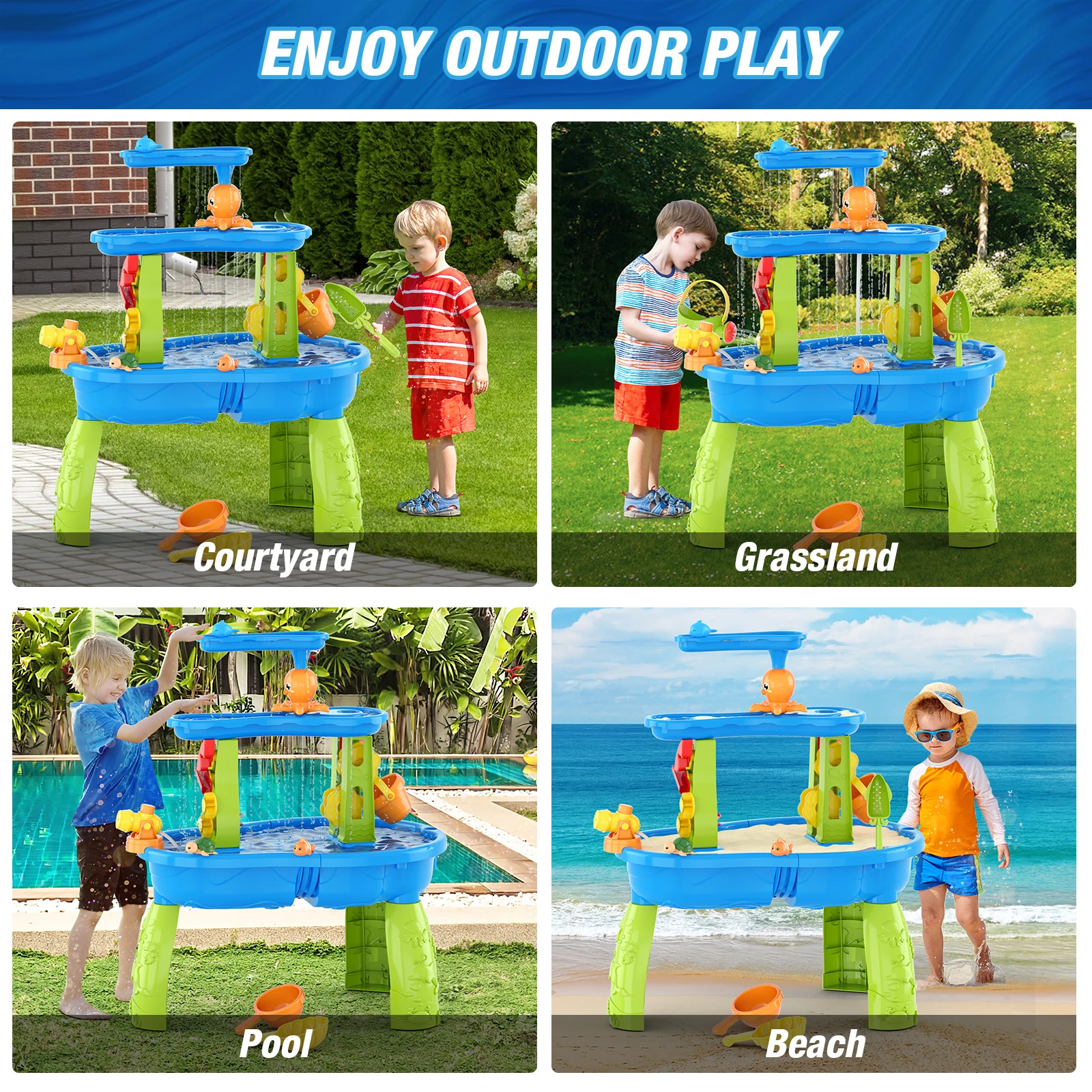 Kids Sand Water Table Children's Beach Toys Outdoor Garden Bunker Set Summer Beach Children DIY Parent-child Interactive Toy 6