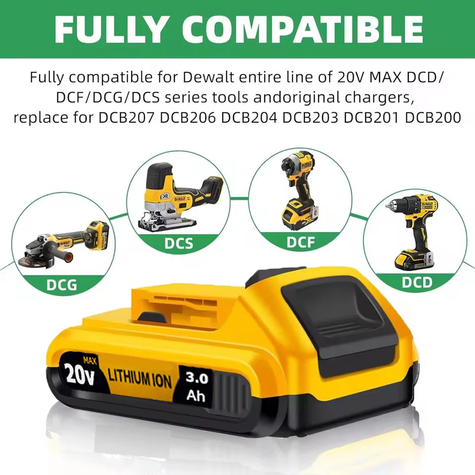 20V 3000mAh DCB200 Li-ion Rechargeable Battery For Dewalt DCB203 DCB181 DCB182 DCB201 DCB201-2 DCB205-2 L50 powertool 3