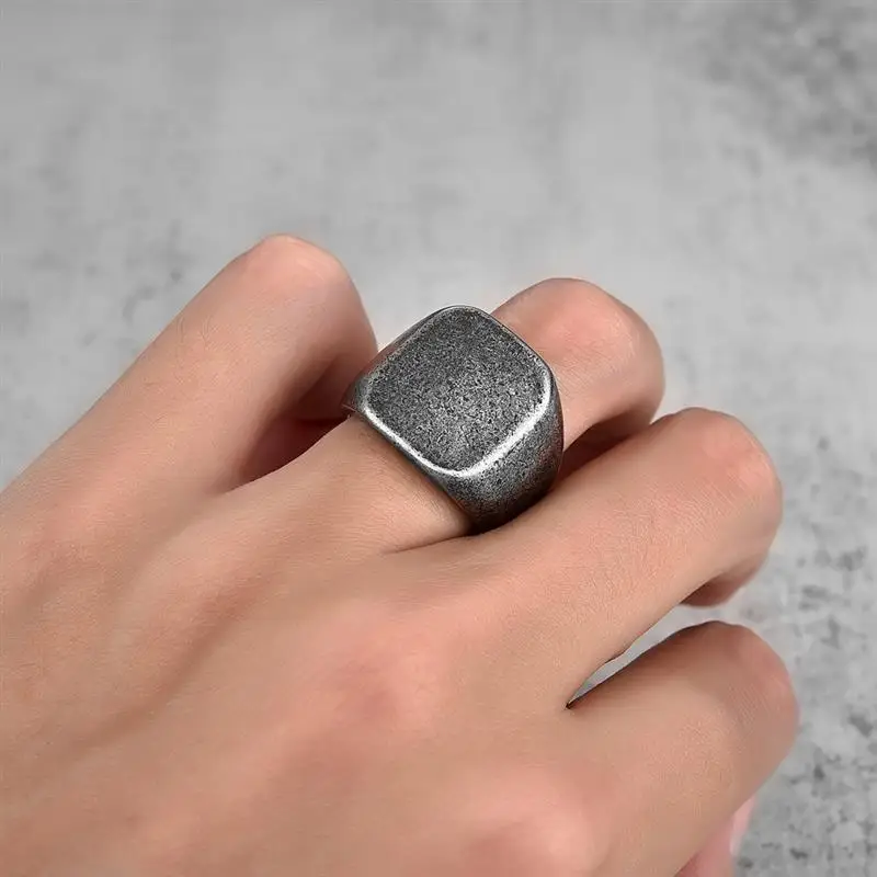 Vintage Stahl Ring Quadratische Flache Oberseite 316L Titan Stahl Blank Plain Männer Ring Persönlichkeit Schmuck Glatte Oberfläche Schmuck Großhandel – Detail 5