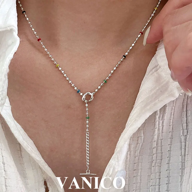 

Крошечное красочное ожерелье из бисера Стерлинговое серебро 925 пробы Лакомство Простой Многоцветный Маленькая шариковая цепочка из бусин Ожерелье Y2K Модные украшения для женщин
