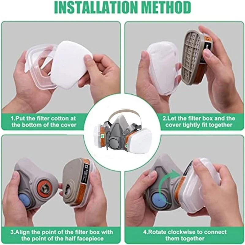 Gas Respirator 6200 Dust Gas Mask Filters with Protective Fog-proof Glasses Safety Work Suit Industrial Half Face Painting Spraying Respirator