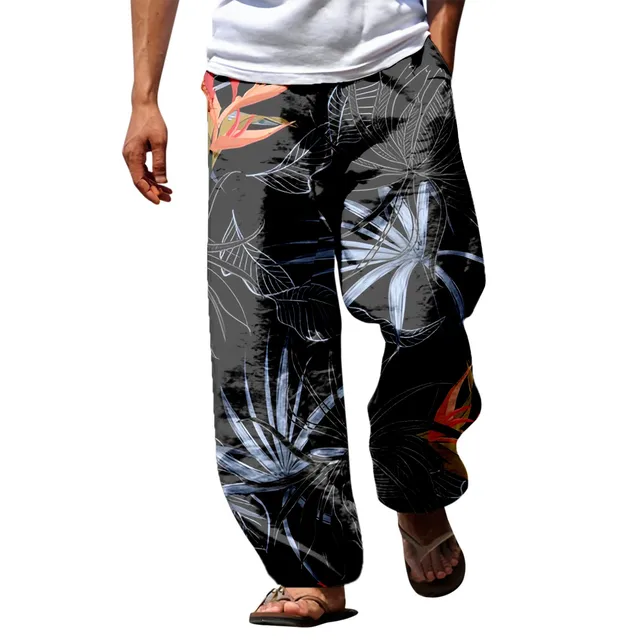 Pantalones Yoga Hombre Pantalones De Lino Para Hombre Elásticos, Ligeros  Con Cordón Y Estampados Talla XL Morado Pantalon Yoga Hombre