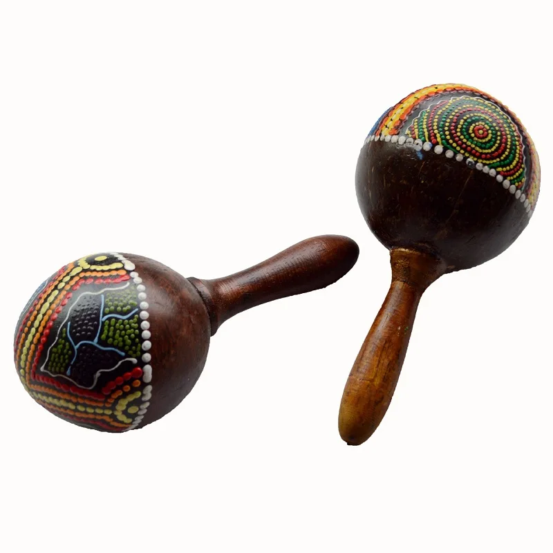 Percussion Musical Instrument Sand Hammer Educational Coconut Shell Wooden Maracas Rumba Shaker Hand Rattle Maraca For Children wooden sand hammer musical rattles