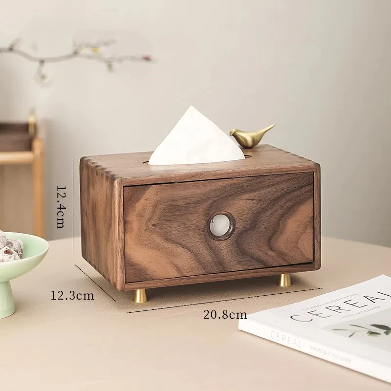 Black Walnut Wooden Drawn Paper Box Multi Functional Solid Wood Tissue Box New Chinese Style Living Room Desktop Storage Box 3